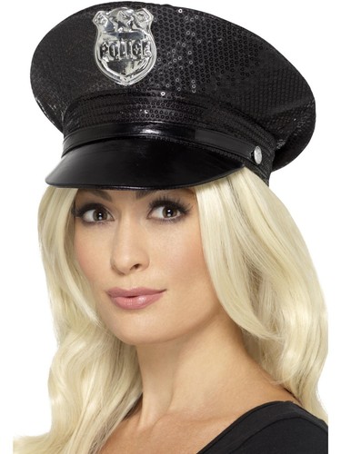 Black cop hat sequins hen - cop,