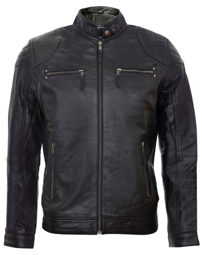 Men black leather biker - black,