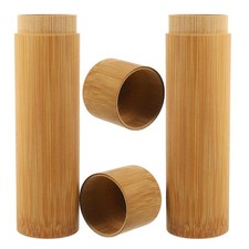 2Pcs Bamboo Tea Canister Bamboo Storage Tube Toothbrush Container (Light Brown)