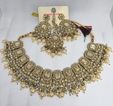 Gold Indian bollywood bridal Necklace tikka earring jewellery kundan set