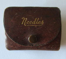 Vintage Minature Brown Leather Sewing Needle Case