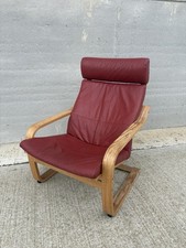 Vintage IKEA Poäng Armchair &Footstool - Bordeaux Red Leather (1990s)