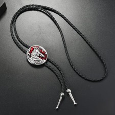 Stunning Unisex Black  Bolo Tie & Red & Silver Horse Pendant Cowboy  Necktie