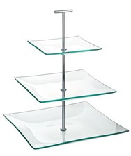 Aura 3 Tiered Square Glass Plate Afternoon Tea Cake Stand, Cake Display Single