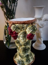Vintage McCoy Pottery Vase With Grapes And A Cluster Of Leaves Hand Painted 