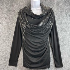 H2H Men T-Shirt Size Medium Slim Fit Cowl Neck Shirring Long Sleeves