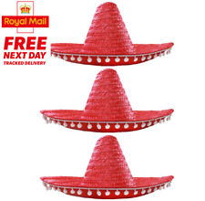 3 X MEXICAN SOMBRERO HAT RED HATS WILD WEST FANCY DRESS COSTUME ACCESSORY PACK