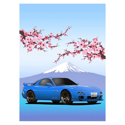 Blue sports car japanese style - blue,
