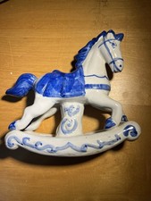 Porcelain Rocking Horse Royal Blue Hand Painted Good Condition 6” x 6”