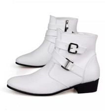 Mens Shoes PU Leather Ankle Boots Buckle Flat Slip-on British Style Business
