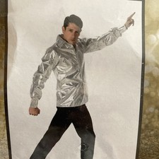 Mens Silver Sequin Disco Shirt 1970s Disco Groovy Adult Fancy Dress Outfit