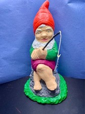 Orange Hat Fishing Gnome Garden Ornament Stone Statue