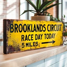 Brooklands Race Day Sign – Vintage Style Motorsport Plaque – Retro Racing Decor