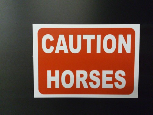 Caution horses sign - caution, sticker