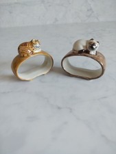 QUAIL CERAMICS, CUTE KITTIES SLEEPING CATS NAPKIN RINGS X 2