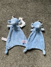 TWO Sainsburys TU Blue Elephant Soft Hug Toy Comforter Blanket X2 Blankie