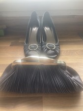Lunar Elegance Peep Toe Shoes And Matching Bag. New Other.Dark Grey/Deep Silver