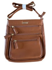 New Nathalie Andersen Tan Crossbody Bag 3 Zip Front Compartment Detail Free pp