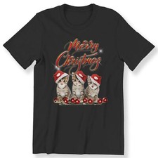 Merry Christmas Men's Ladies T-shirt Cute Kittens Cat Lovers Gift  100% Cotton