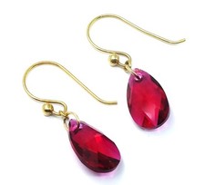 925 GOLD PLATED Faceted Pink CRYSTAL Teardrop Dewdrop Ball Earrings, 2.72g - ZZ2