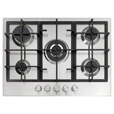 Cookology Gas Hob 5 Burner 70cm & Cast Iron Pan Stands - Stainless Steel GH705SS