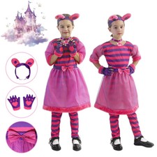 Kids Girls Cheshire Cat Fancy Dress Animal Book Day Week Costume Cosplay