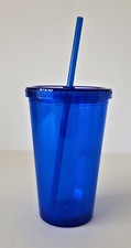 400ml Tumbler Cup With Lid & Straw; Reusable; Double Walled; BPA Free; Blue; New
