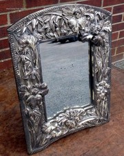 Victorian Art Nouveau mirror silver plated easel dressing wall irises bamboo