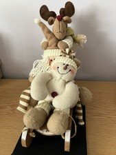 Christmas Sledge with Soft Toy Mini Wooden Sleigh Decorations