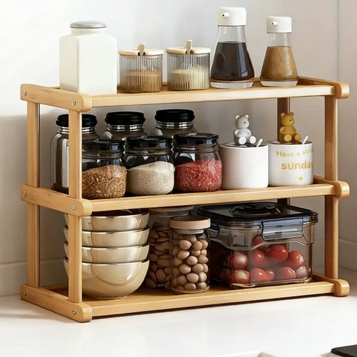 Wooden multi tier desktop - wooden,