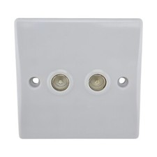 2 Gang TV Aerial Socket- White Coaxial TV/FM Wall Plate
