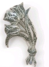  Silver Tone Marcasite 3 Tulip