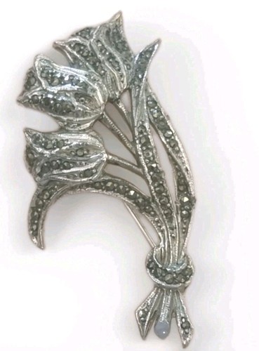 Silver tone marcasite tulip - ,