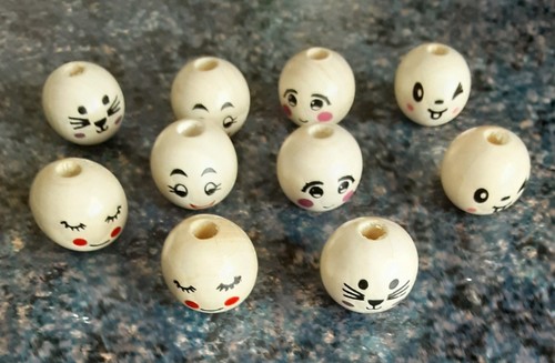 Wooden dolls head beads 20mm - dolls,