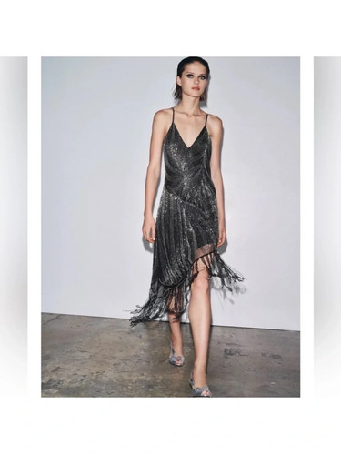 Zara beaded asemetric fringe - beaded,