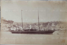 VICTORIAN ALBUMEN PHOTOGRAPH STEAM YACHT DARTMOUTH HARBOU DEVON VINTAGE 1880s