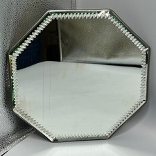 Small Octagonal Antique Sorcerer Mirror Display Stand Vtg Lead Rim Fancy Cut 30s