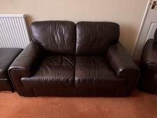 NEXT Brown Leather Sofa and Armchairs Three-Piece Suite