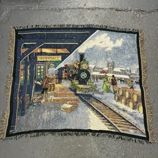 Christmas Train Station Tapestry Throw Blanket 43x58 Ivorydale Home Decor