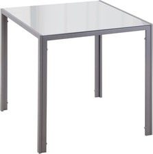 HOMCOM Modern Square Dining Table with Tempered Glass Top Metal Legs for Kitchen