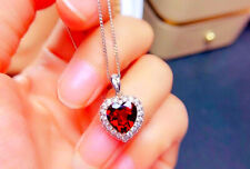 Red Heart Stone Pendant 925 Sterling Silver Necklace Chain Women Jewellery Gift