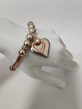 Bibi Bijoux Silver and Rose gold Tone Crystal & Heart Charms Bracelet PERFECT