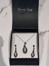 Warren James Sterling Silver MOP & Marcasite Pendant Necklace & Earrings