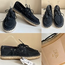 ZARA Navy Blue SUEDE Lace Up Moccasin ESPADRILLES Boat Shoes UK 6 RRP 49.99