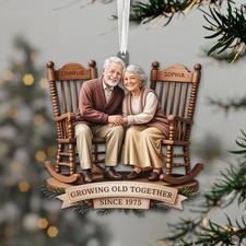 Growing Old Together Couple Ornament, 2D Flat Rocking Chairs Acrylic Keepsake