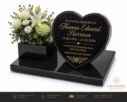 Black granite heart plaque - ,