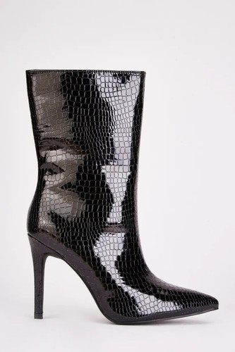 Ladies black patent mock croc - black,