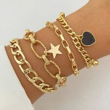Set of 4 Bracelet Plated Boho Beach Gold Star Chain Beads Star