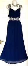 QUIZ RICH NAVY SHIMMERING EMBROIDERIES & BEADS MIDI/MAXI EVEING DRESS SIZE 20