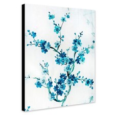 Blue Flowers With White Background Wall Art - Canvas Wall Art Framed Print